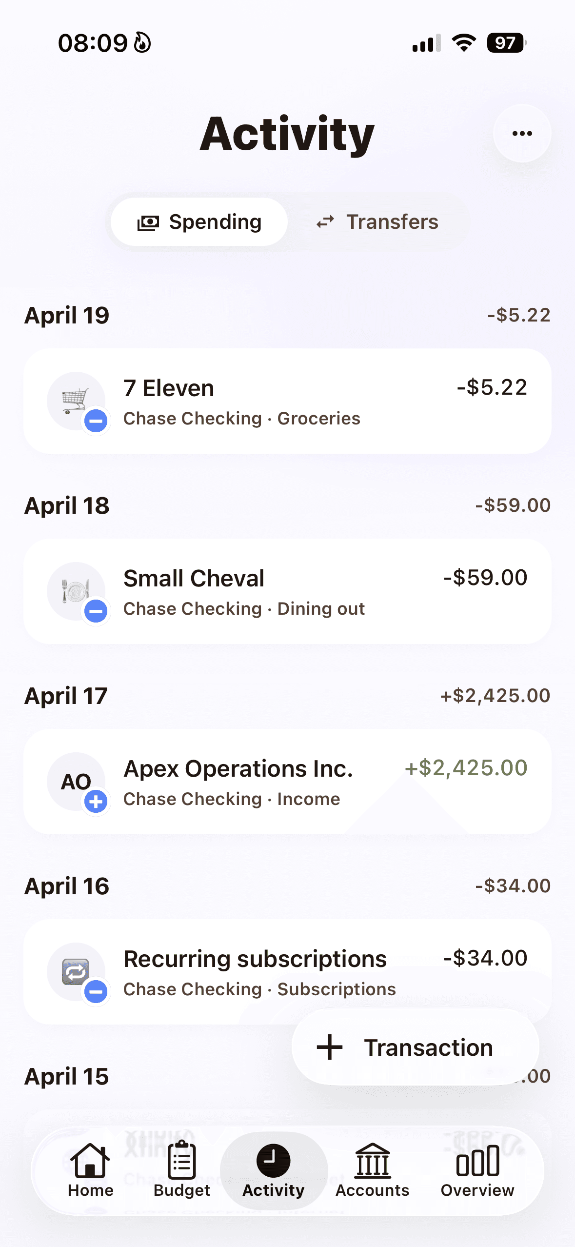Pigi categories screen