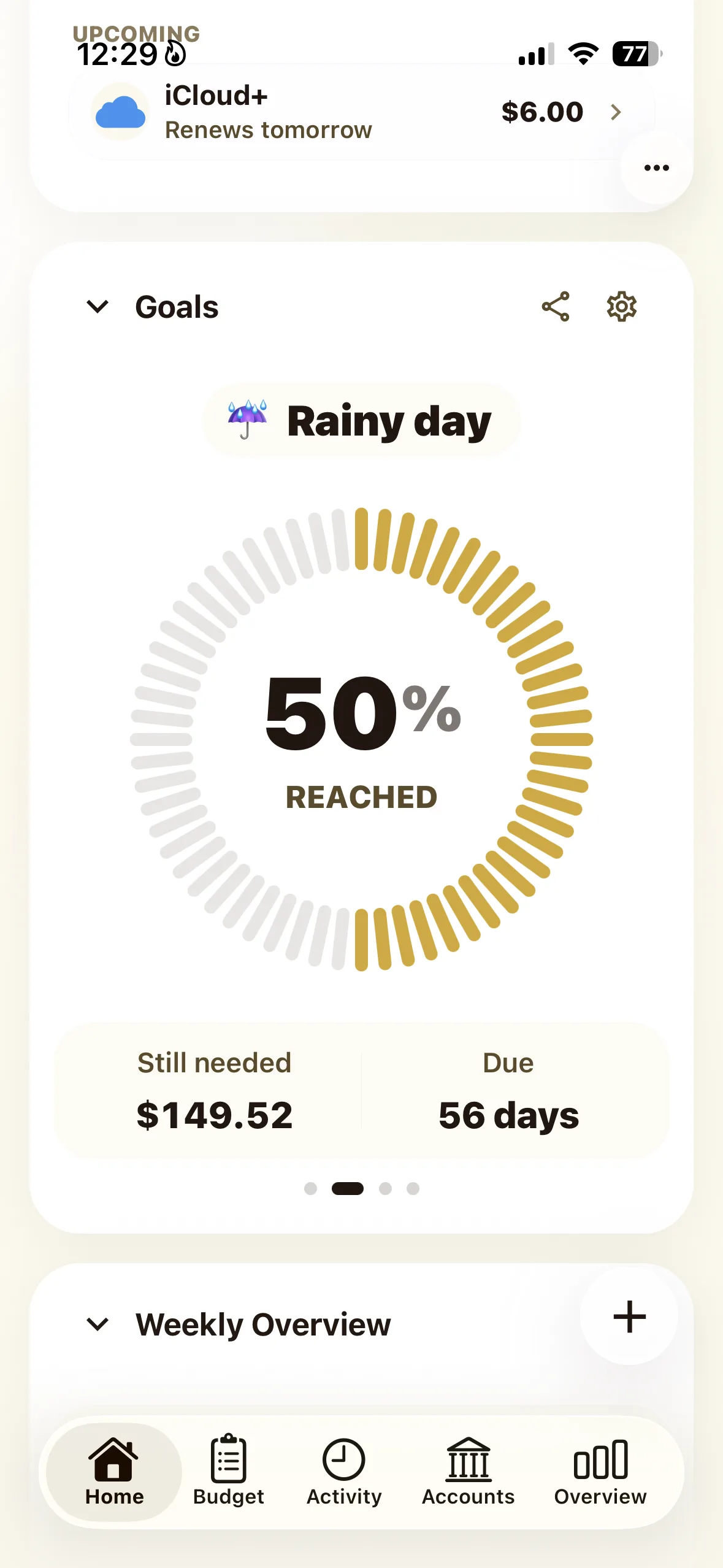 Pigi goals screen showing savings goals