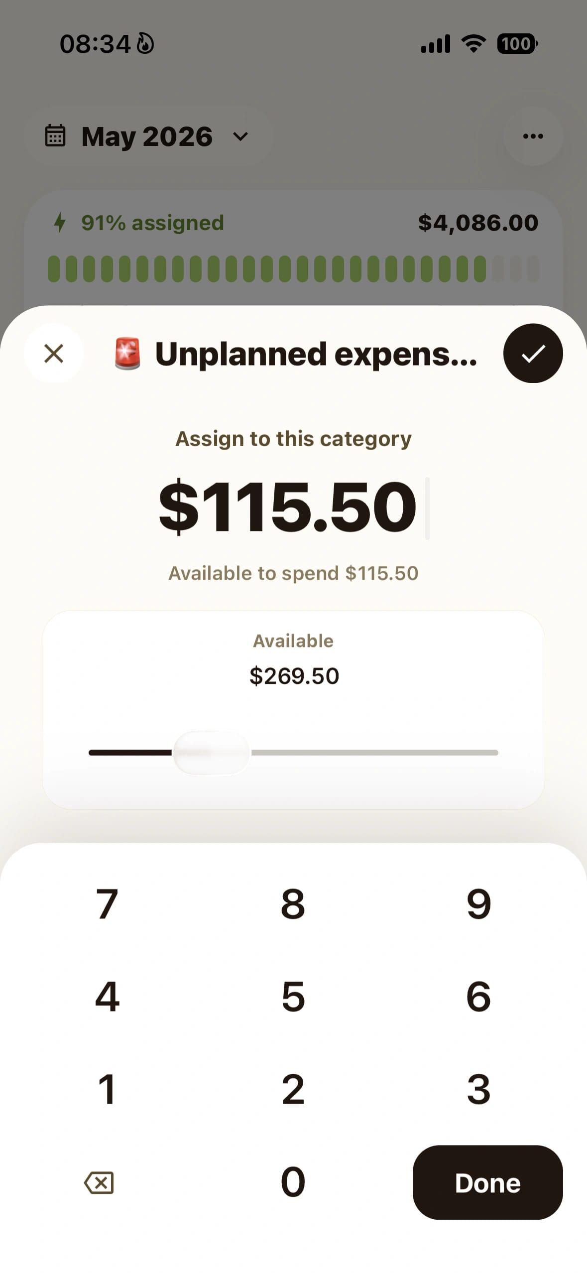 Pigi screen for assigning money to budget categories