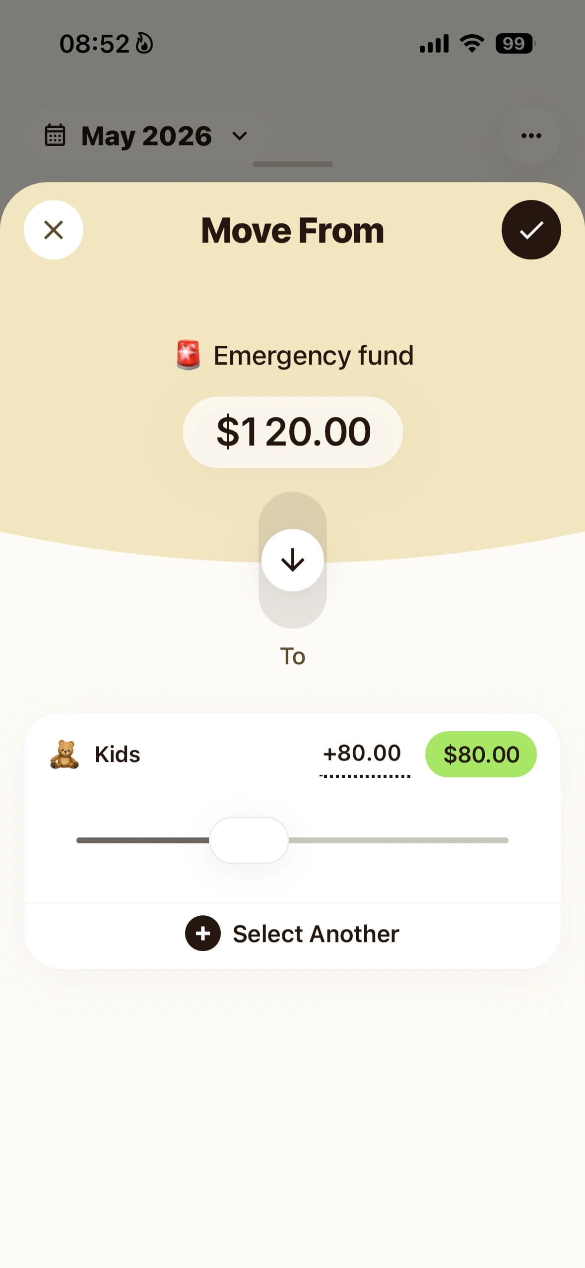 Pigi category assignment screen for adjusting available money